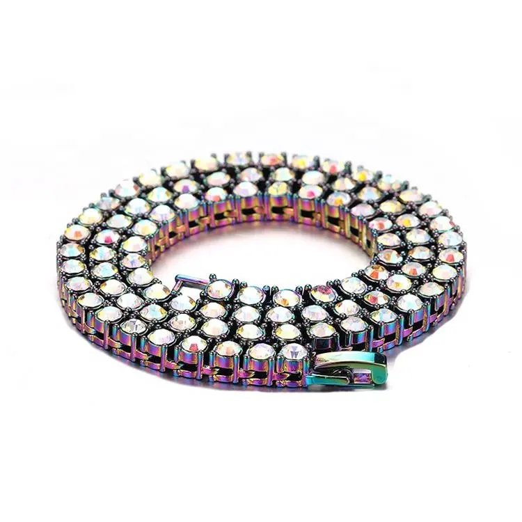 힙합 다채로운 금속 보석 아연 합금 및 3mm 4mm 다채로운 다이아몬드 테니스 체인 목걸이