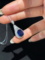 Collier pendentif en or massif 18 carats avec saphir bleu cultivé en laboratoire et diamant couleur D, bijoux fins pour femmes, cadeau pour tous les jours, qualité supérieure