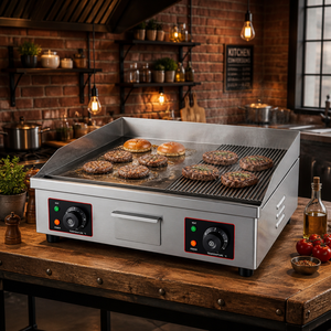 Heavy Duty 4400W Commercial Electric 1/3 Ribbed Flat Griddle 730mm Stainless Steel Countertop Griddle with Precise Dual Control - Product Image 1