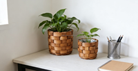 Ensemble de paniers à plantes en bois tressé naturel fabriqués en Chine, porte-pot de fleurs d'intérieur avec doublure intérieure imperméable
