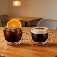 Mug Kopi Espresso Kaca Borosilikat Ukuran Kecil Langsung dari Pabrik 4oz 120ml Cangkir Teh Kaca Dinding Ganda Terisolasi Mug Kopi