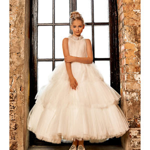 <b>Ivory</b> Cupcake Tulle Floor Length Wedding <b>Flower</b> <b>Girl</b> <b>Dress</b> Kids Party <b>Dress</b> - Product Image 1