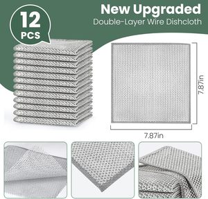 Double Layer Scrubbing Dish <b>Cloth</b> Multipurpose <b>Kitchen</b> Silver Wire Dish Towel Reusable Household Cleaning Dishwashing Rag - Product Image 2