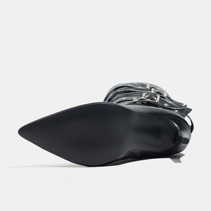 Punk Style Women Buckle Belt Strap Over the Knee <b>Boots</b> Fashion Zipper Thigh High Shoes Pointed Toe Party Strippers Heels - Product Image 6