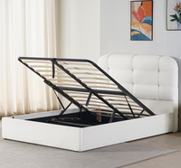 Lit King Size Moderne Minimaliste en Tissu, Grand Lit de Luxe Blanc Sherpa pour Chambre Parentale, Lit Double Modulaire Doux pour Appartement et Hôtel