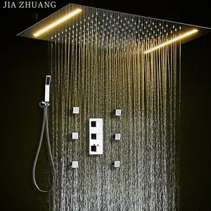 Bathroom 360*500MM Ceiling LED Shower Faucet Set Stainless Steel Rain Shower Head Thermostatic Valve Diverter With Body Jets