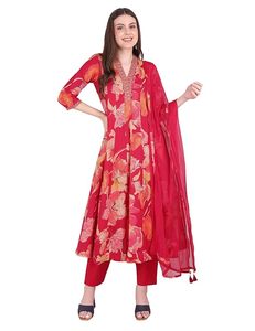<b>Women</b> Floral <b>Kurta</b> Set with Dupatta Stylish Red <b>Kurta</b> Set Chiffon Printed <b>Women</b> <b>Kurta</b> Set for Festive and Casual Wear - Product Image 4