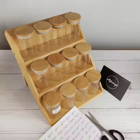 Bouteille d'épices de stockage à chaud en ligne, étagère, couvercle en bois, bocal à vis en verre, bocal à épices avec couvercle en bambou