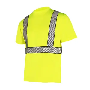 Camiseta de trabalho de segurança para alta visibilidade, camiseta reflexiva de sublimação amarela, construção personalizada