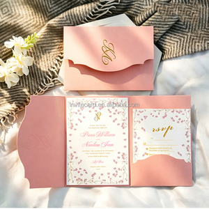 Invitaciones de Boda Estilo Sobre de Bolsillo de 5.1x7.1 Pulgadas, Rosa, Champán, Verde, Blanco, Invitación para Guardar la Fecha, Invitación para Ramadán - Product Image 1