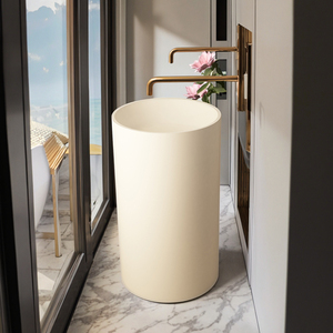 Lavabo moderne autoportant <span class=keywords><strong>à</strong></span> surface solide, durable, écologique, finition mate, facile <span class=keywords><strong>à</strong></span> nettoyer, béton poli, drain étanche - Product Image 5