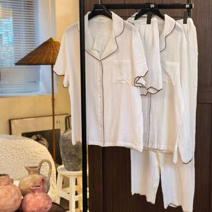 <span class=keywords><strong>Pigiama</strong></span> Estivo da Donna <span class=keywords><strong>in</strong></span> <span class=keywords><strong>Cotone</strong></span> Organico a Doppio Filato, Traspirante, con Scollo a V, Maniche Corte, Ricamo <span class=keywords><strong>in</strong></span> Pizzo e Vita Elastica - Product Image 3