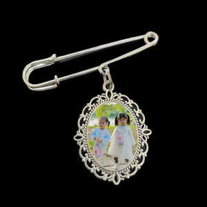 Qualisub工場価格昇華ピンブローチメタルウェディングブーケフォトチャームDIYブローチメタルラウンド/オーバルインサート付き - Product Image 2