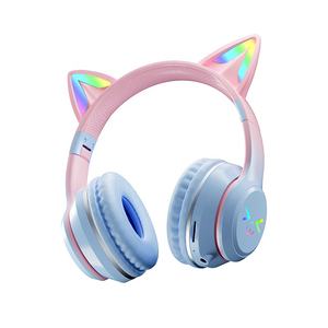 <span class=keywords><strong>Oreille</strong></span> de <span class=keywords><strong>chat</strong></span> mignon casque à dents bleues dégradé de couleur Led casque de jeu pliable sans fil avec écouteur d'annulation de bruit micro - Product Image 3