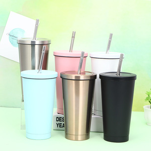 Logo personalizzato 16oz doppia parete in acciaio inox paglia tazza da caffè con coperchio e paglia tazza sottovuoto capacità 500ml - Product Image 2