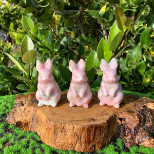 Venta al por Mayor de Ópalo Rosa Natural Tallado en Forma de Conejo, Artesanía de Piedra Feng Shui para Decoración del Hogar - Product Image 2