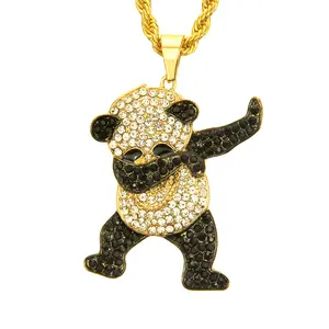 Европейское и американское модное хип-хоп бриллиантовое ожерелье кунг-фу панда кулон веревочная цепочка ювелирные изделия аксессуары оптом