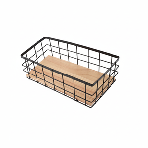Grand panier de rangement carré en bois, design moderne, métal, fer, noir, taille personnalisée, couleur, logo, utilisation à la maison et dans la cuisine - Product Image 1