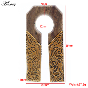 Alisouy 1 pezzo Retro arco in legno naturale lega motivo fiore orecchio espansore barella spina calibri orecchino corpo Piercing gioielli - Product Image 2