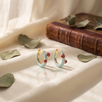 Boucles d'oreilles pendantes bohèmes en alliage de cuivre plaqué or, agate rouge émaillée, style européen-américain, mode de niche distinctive