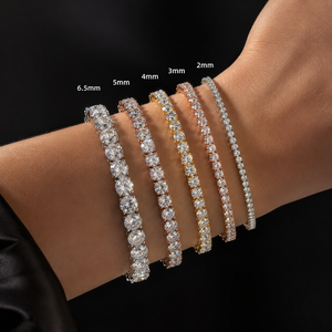 เครื่องทดสอบเพชรคุณภาพสูง สร้อยข้อมือเทนนิสโมอิสซาไนต์เงินแท้ 925 ขนาด 2 มม. 3 มม. 4 มม. 5 มม. 6.5 มม. สไตล์ฮิปฮอป - Product Image 1
