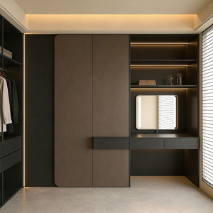 Armario Empotrado Minimalista en Crema de Dos Tonos con Tocador Abierto, Muebles Personalizados <span class=keywords><strong>para</strong></span> Dormitorio de Villa o Apartamento - Product Image 2