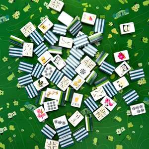Four Layer Acrylic Mahjong Set with Green White Stripes, 160Piece Luxury American Mahjong Tiles for Family <b>Entertainment</b> - Product Image 1