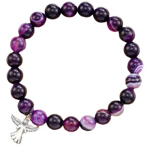 Bracelet en Agate Rose Zèbre à Rayures Violettes avec Breloque Ange, <span class=keywords><strong>pour</strong></span> Couple, <span class=keywords><strong>Amitié</strong></span>, Pierre de Guérison, Vente en Gros - Product Image 5