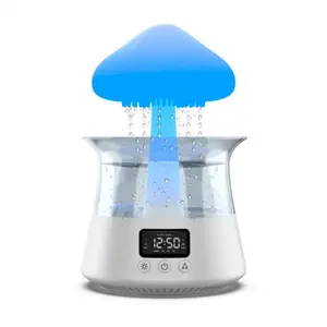 Humidificador para toda la casa, electrodomésticos electrónicos, difusor de aroma de gota de lluvia, lámpara de noche de 7 colores, reloj despertador, humidificador de nube de lluvia