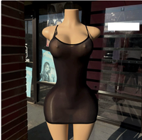 PEEQI Vente en gros Robes mini sexy pour femmes été 2026, robe de soirée en nylon transparente sans manches, robe dos nu tendance
