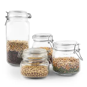 500Ml 750Ml 1000Ml 2000Ml 1 Lít Kín Tròn Pasta Glass Lưu Trữ Jar Với Kim Loại Clip Top