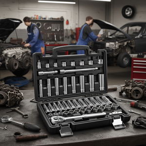 Jeu de douilles à cliquet 44 pièces 3/8 pouce, métrique et SAE, profondes et peu profondes, en acier allié Cr-V, kit d'outils de réparation automobile avec mallette de rangement - Product Image 2