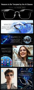 อาทิตย์ NL-FL แว่นตาแปลภาษาอัจฉริยะ Ai chatgpt BT พร้อมกัน IP67โทร1080P วิดีโออัจฉริยะกันน้ำ - Product Image 3
