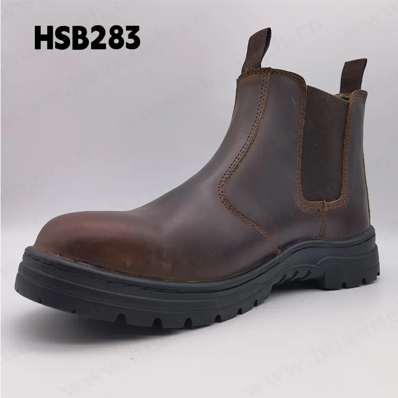 QMZ, zapatos de seguridad con diseño de cinturón elástico de cuero de Caballo loco de nivel superior, suela de goma con costura, zapatos de seguridad para el trabajo HSB283