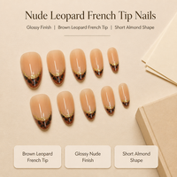 H6 Kaixin Faux ongles à presser courts forme amande, motif léopard marron corail, avec French manucure léopard marron, Fournitures pour ongles
