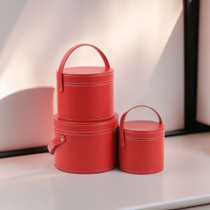 Boîte de rangement ronde en cuir PU de luxe, 3 tailles, emballage cadeau, boîte cadeau pour fleurs, pour les occasions de mariage - Product Image 3