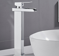 Robinet de lavabo cascade moderne en acier inoxydable SUS 304, mitigeur carré pour lavabo, finition chrome miroir, pour lavabo sur pied, idéal pour hôtels