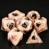 Lot de 7 dés polyédriques en résine solide à thème chat mignon pour D&D, RPG et jeux de société COC