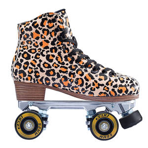 Patins à roulettes pour débutants à quatre roues en microfibre PU à imprimé léopard rétro à double rangée - Product Image 5