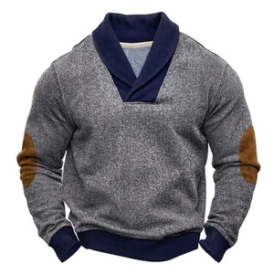 Sweat-shirts décontractés pour hommes à <span class=keywords><strong>col</strong></span> châle avec empiècements aux coudes et manches longues - Product Image 5