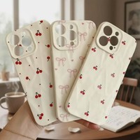 Coque de téléphone portable INS Cherry Bow pour iPhone 11 16 15 18pro 17 Pro Max, coque souple froissée, coque antichoc, coque arrière