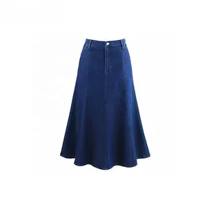 New Style High Quality Low Price Casual Women Fashion High Waisted Long Blue Jeans Skirts Pleats