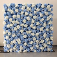 Mur de fleurs artificielles en soie bleu hydrangea et rose fait main pour décoration de mariage, personnalisable