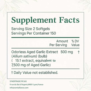 Extrait d'ail biologique vieilli de haute qualité, marque privée, SANS GLUTEN & SANS SOJA, complément alimentaire pour le soutien immunitaire et la santé cardiaque, en gélules. - Product Image 4