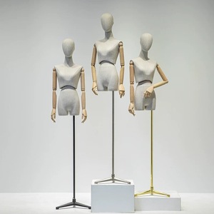 Sang trọng nữ nửa cơ thể đứng mannequin tre Linen với xoay eo & có thể tháo rời đầu/cánh tay Boutique quần áo hiển thị - Product Image 1