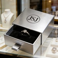 Boîte cadeau de luxe noire mate avec logo doré pour présentation haut de gamme de bagues et boucles d'oreilles