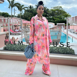 <span class=keywords><strong>Ensemble</strong></span> deux pièces de luxe léger de style africain pour femmes, comprenant un cardigan long imprimé <span class=keywords><strong>ample</strong></span> et un pantalon décontracté à jambes larges - Product Image 1