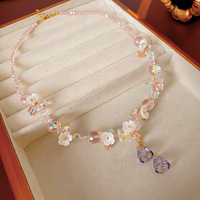 Ensemble de bijoux Dopamine haut de gamme, collier ras du cou à pampilles en cristal de fleurs, mode élégante et douce, accessoire pour femmes