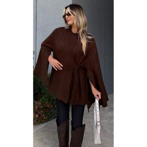 Cardigan décontracté à nouer 1572, styles longs et courts, décoration brodée, fermeture à boutons, col à nœud, imprimé uni, cachemire pour le printemps - Product Image 2