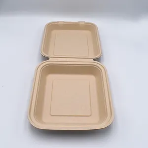 Biodegradable Paper Take-out Food Containers Clam Shells Bagasse One-time 10-inch Three-compartment